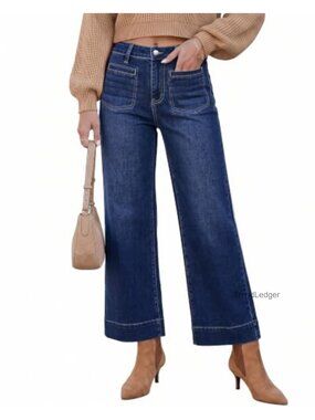 Wide Leg Cropped High Waisted Stretchy Denim Jeans